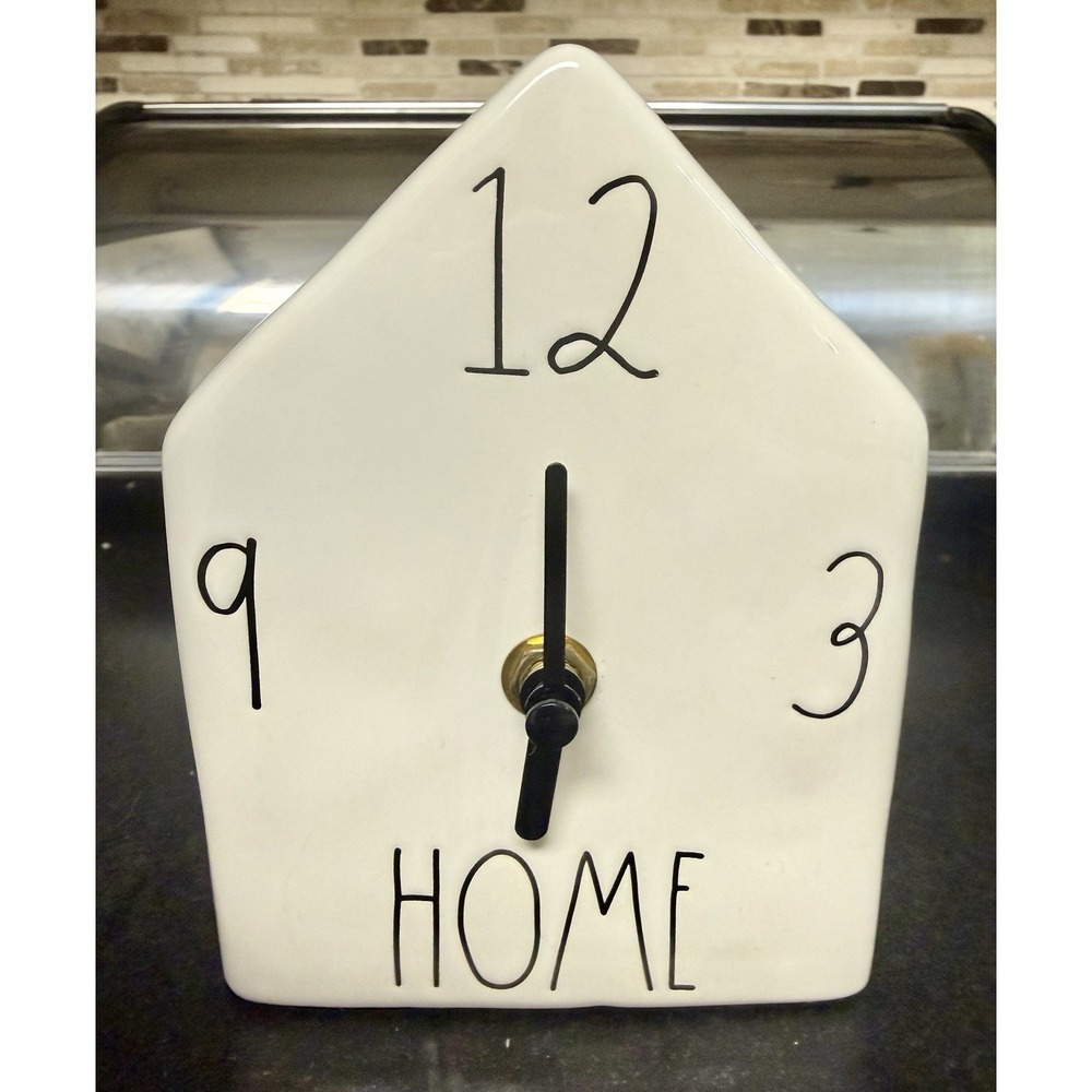 Rae Dunn Artisan Collection Ceramic House Clock White Black Letters Working